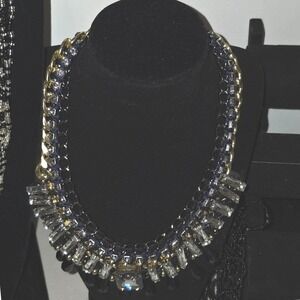 Statement Necklace Unbranded Womens OS Gold Navy Blue Excellent Crystal Bib